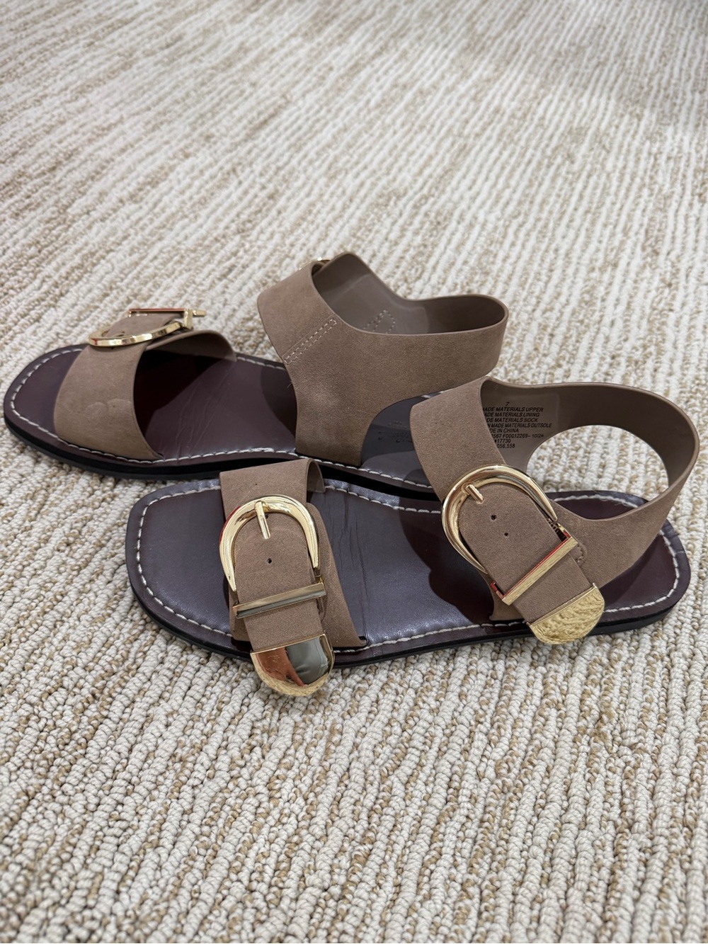 Brown Buckle Strap Sandals with Gold Hardware